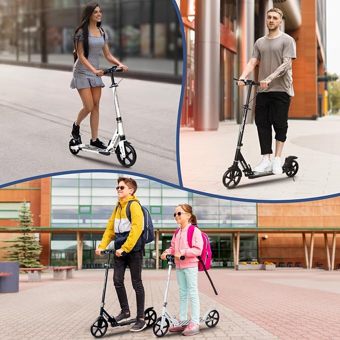 Nattork Scooter for Kids 6+, Teens & Adults - Max Load 220LB, Foldable, Lightweight, Adjustable Height, 8-Inch Wheels Kick Scooter for Boys Girls