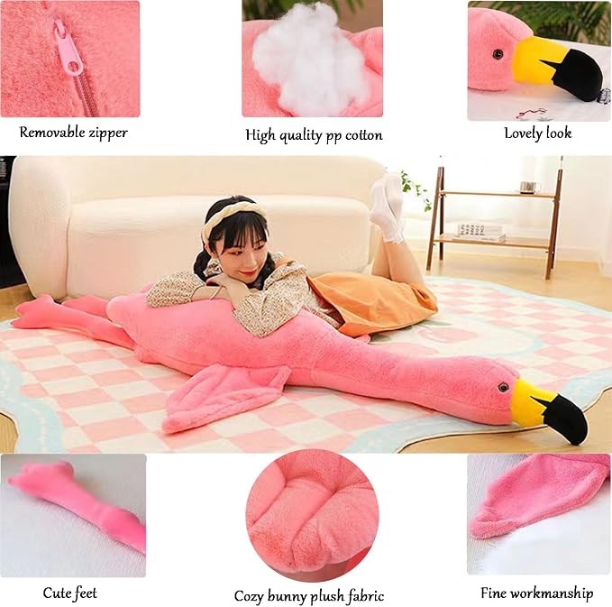 62" Flamingo Stuffed Animal Plush Pillow Giant Stuffed Animal Plush Doll Pink Flamingo Plush Toys for Kids Birthday Christmas Decoration Gifts（Pink）