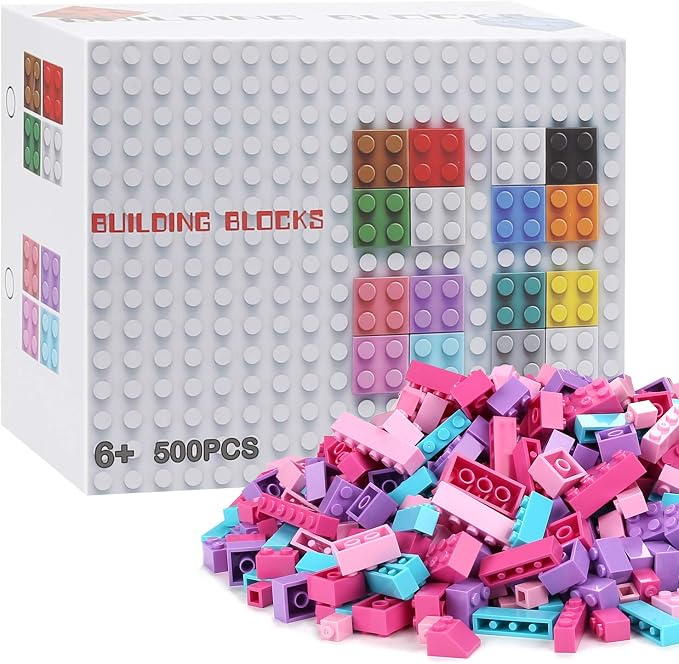 Building Bricks Set,Classic Colors Building Blocks Toys,Compatible with All Major Brands,Birthday Gift for Kids (Pink-Purple)