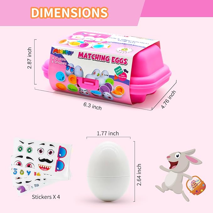 MOONTOY Toddler Toys Easter Eggs Learning Montessori Toys for 1 2 3 Year Old Girl Boy Kid Gift Matching Eggs Educational Color Sorting Baby Puzzle Cognitive Shape Sorter, 6 Eggs Easter Basket Stuffers