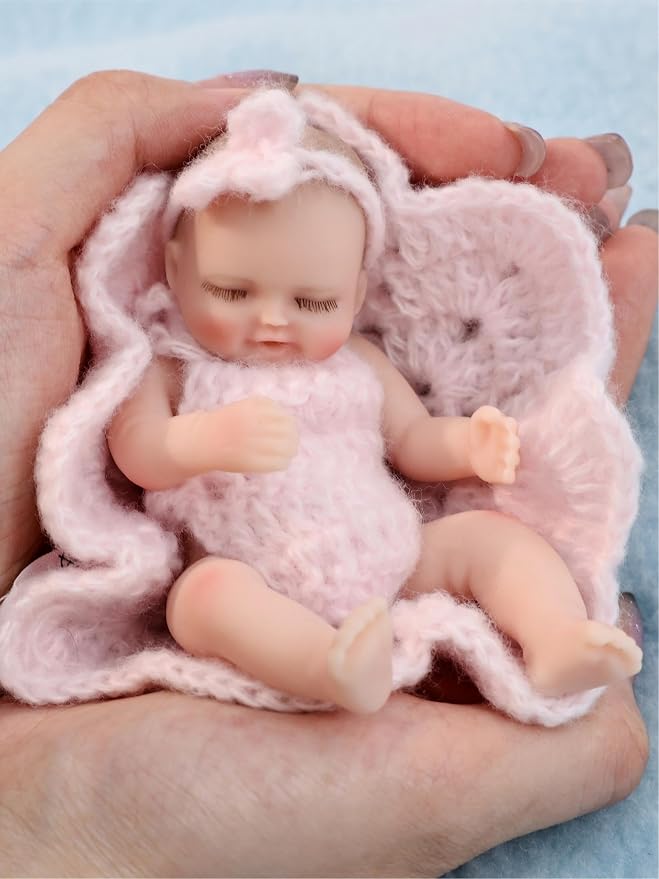 5 inch Mini Platinum Silicone Reborn Baby Doll, Tiny Silicone Baby Dolls，Realistic Newborn Baby Dolls Full Body Stress Relief, Decoration, Gifts, Collectible
