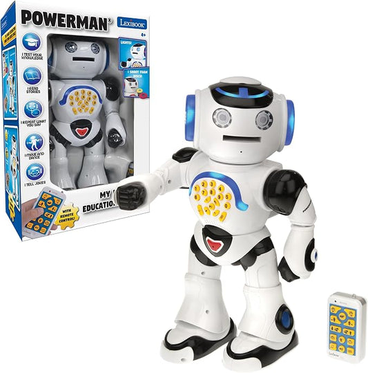 LEXiBOOK Powerman - Remote Control Walking Talking Toy Robot, Dances, Sings, Reads Stories, Math Quiz, Shooting Discs, and Voice Mimicking, for Kids 4+ - ROB50US