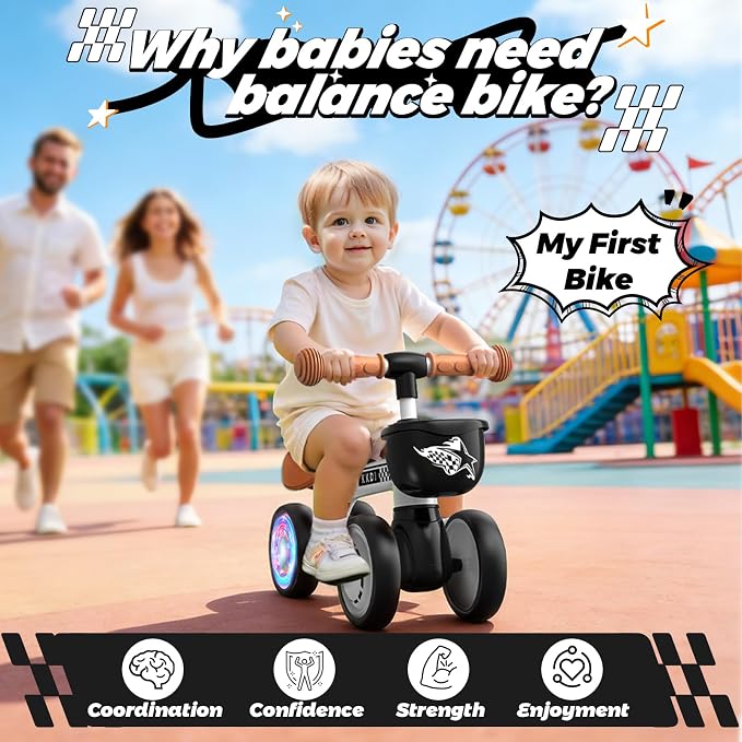 Baby Balance Bike Ride on Toys for 1 2 Year Old, Toddler Bike, First Birthday Gifts for 1 2 Year Old Boys Girls, Colorful Lighting Silent Wheels, No Pedal, Safe Baby First Bike