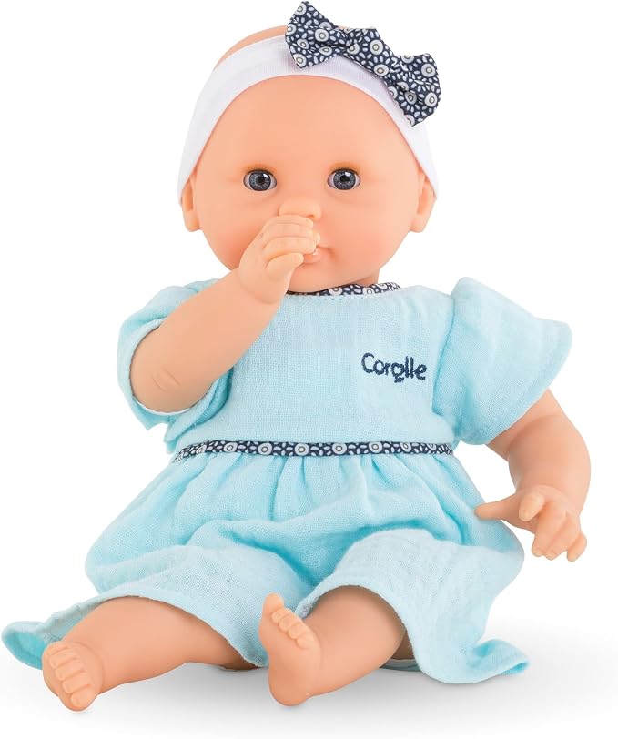 Corolle Bébé Calin Maud - 12" Soft Girl Baby Doll with Vanilla Scent, Blue Outfit & Sleeping Eyes for Girls Ages 18 Months+, Cute Reborn Realistic Baby Dolls for 2 Year Old Girls
