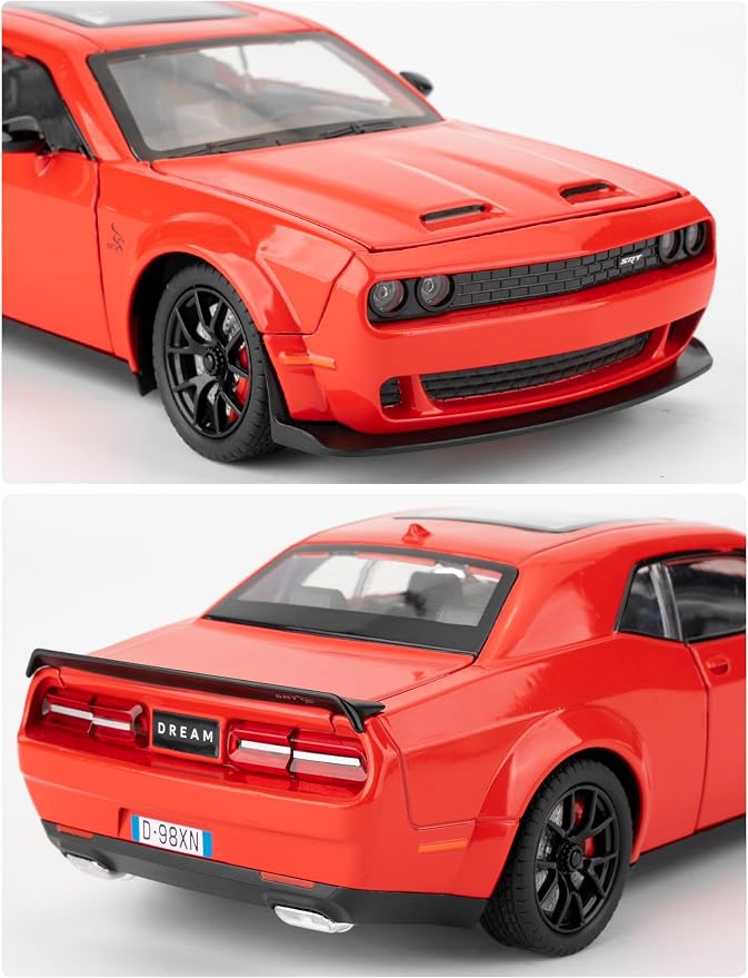 Compatible for 1/24 Dodge Challenger SRT Hellcat Car Model, Collectible Diecast Model Car with Lights and Sounds,Pull Back Car Toy for Adults Kids Birthday Gifts Decoration(Red)