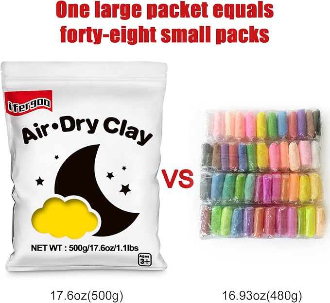 ifergoo Yellow Air Dry Clay - Moldable Cosplay, DIY Creative Modeling Clay for School Arts & Craft Project, Fake Bake, Slime Supplies, Super Light Magic Foam Molding Clay, Soft, No-Sticky, 1.1LBS/500G