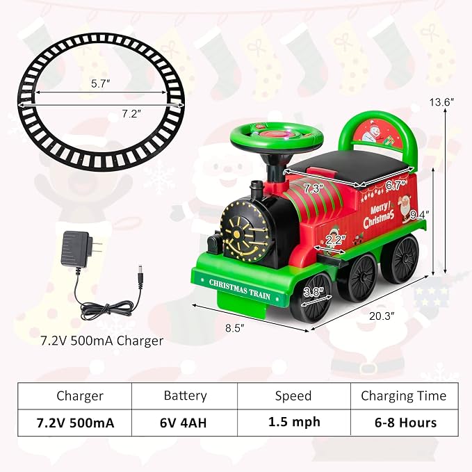 Costzon Ride on Toys, 6V Electric Ride on Train with Tracks, Storage Seat, Flashing Lights & Music, Backrest, Anti-tilt Device, Gift for Toddler Boys & Girls, Battery Powered Ride on Car (Green)