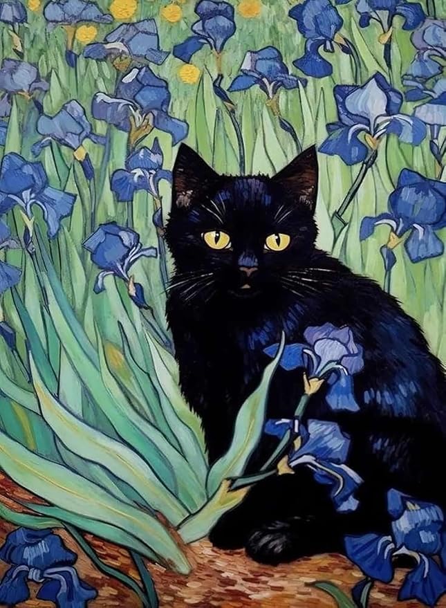 RYMILIE 5D Diamond Painting Kits for Adults, Black Cat Diamond Art for Beginners, DIY Full Round Drill Paint by Diamonds Dot Gem Art for Adults, Home Wall Decor 12x16 Inch