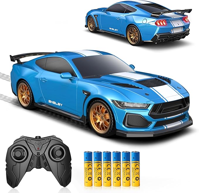 AEROQUEST Remote Control Car Ford Shelby Super Snake, Officially Licensed 1:16 Scale 2.4GHz RC Muscle Car with LED Headlights, 12KM/H Toy Vehicle, Gift for Boys & Girls 3-12