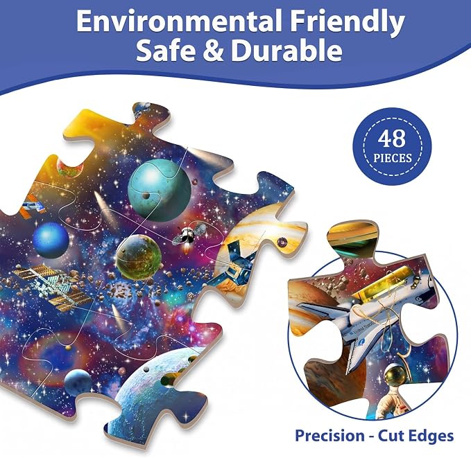 Jumbo Floor Puzzle for Kids Ages 4-6, 48 Piece Large Solar System Planet Jigsaw Puzzles for Kids Ages 3-5, Preschool Educational Learning Space Toys Gift for Boys & Girls