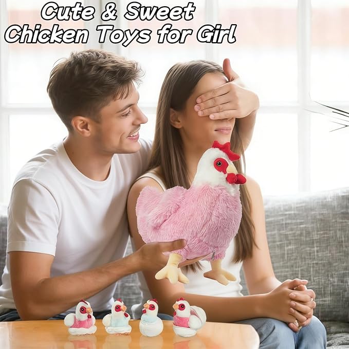Youthfuljive 9 in 1 Chicken Stuffed Animal Set, Stuffed Chicken Plush Toy Egg Laying Hen with Zipper and Baby Chicks Toy Chickens Eggs and Chicken Coop Toys for Kids Toddler Birthday Farm Decor
