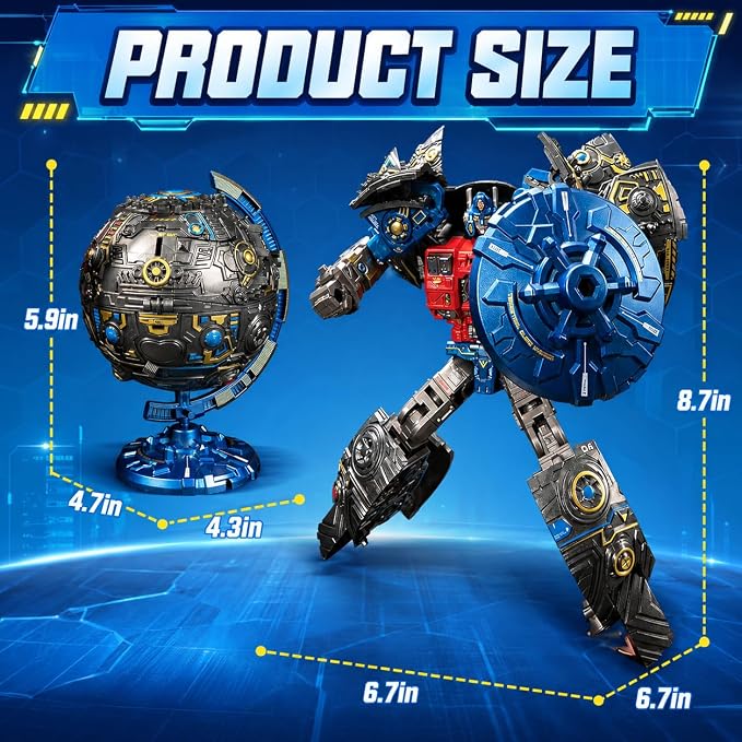 Globe Transforming Toy, 2 in 1 Transform into Robot Action Figure, DIY Transformation Figure Toys for Kids & Adults Action Figures for Boys Party Favors Gift