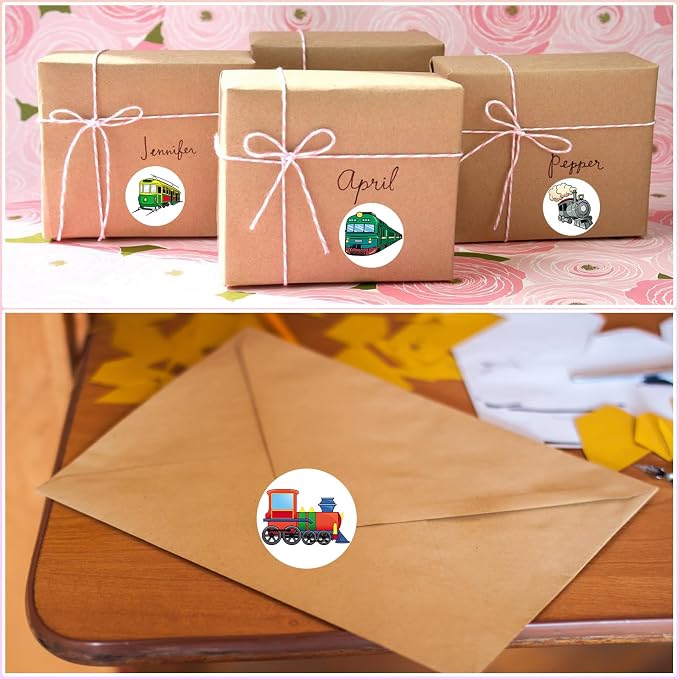 UVUXO 600 Pcs Train Stickers for Kids- 1.5 Inch Round Stickers Roll 16 Tyles Cute Train Kindergarten Stickers Teacher Sticker for Kids Birthday Party School Reward Giveaways