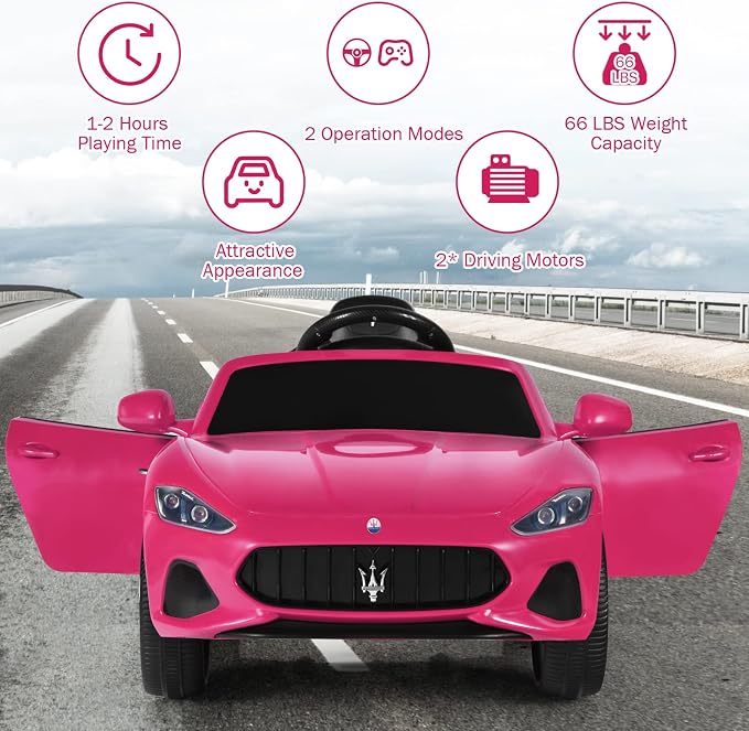 Costzon Ride on Car, Pink Licensed Maserati Gbili 12V Battery Powered Electric Car with Parent Remote Control & Manual Modes, Horn, Lights, MP3, Kids Car Toy Maserati Car for Boys Girls Toddlers Gift