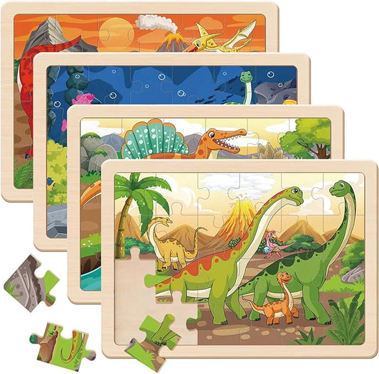 Puzzles for Kids Ages 4-6, Dinosaur Wooden Puzzles, 4 Packs 24 Pieces Puzzles for Kids Ages 3-5, Preschool Educational Toys Gifts for Boys and Girls