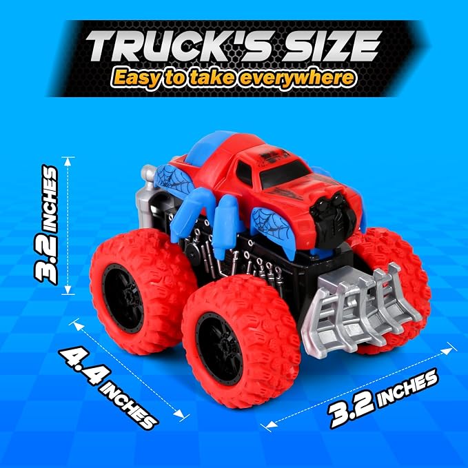 Monster Truck Toys for Kids, 6 Pack Friction Powered Push and Go Cars, Great Christmas Birthday Party Gifts for Boys Girls Age 3-5 4-7