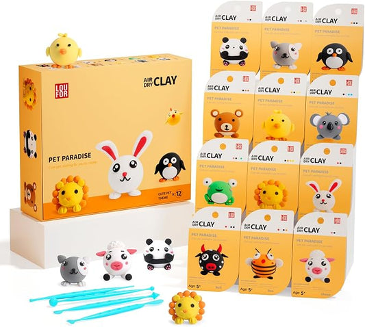 LOUFOR Air Dry Clay Kits - Modeling Clay for Kids, Ultra Light & Soft, Safe & Non-Toxic, 12 Boxes DIY Model Magic Clay with Sculpting Tools & Tutorials, Creatible Art Crafts Toys Gifts Boys Girls