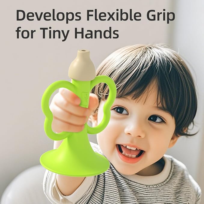 Baby Trumpet Toy 6-12 Months, Silicone Baby horn blowing toy with 2PCS yellow green for Teething Sensory play, Easy Grip Toddler whistle toys 0-6 Months Newborn Gift (Trumpet)