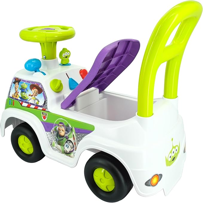Kiddieland Buzz Lightyear Ride-On Foot-to-Floor Push Handle Toy with Lights & Sounds, Interactive Dashboard, Ages 12–36 Months, Batteries Included