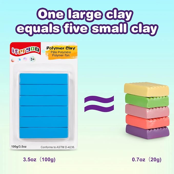 ifergoo Polymer Clay, 100g Modeling Oven Baked Model Clay for Sculpting, DIY, Artistic Creation & School Projects, Great for Kids and Adult (Blue)