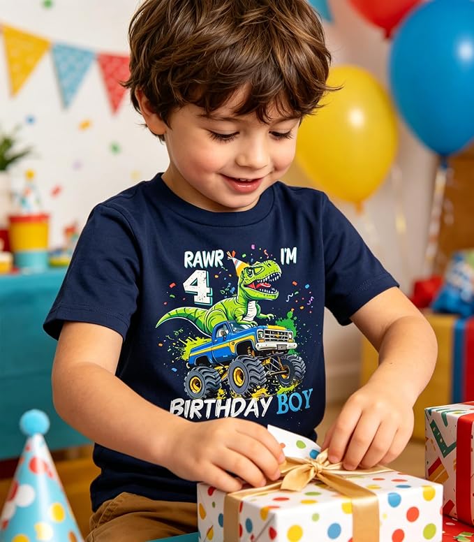 Lovekider 2-5 Years Birthday Boy Shirt Construction Party T-Shirts Excavator Cotton Short Sleeve Tee Dark Grey