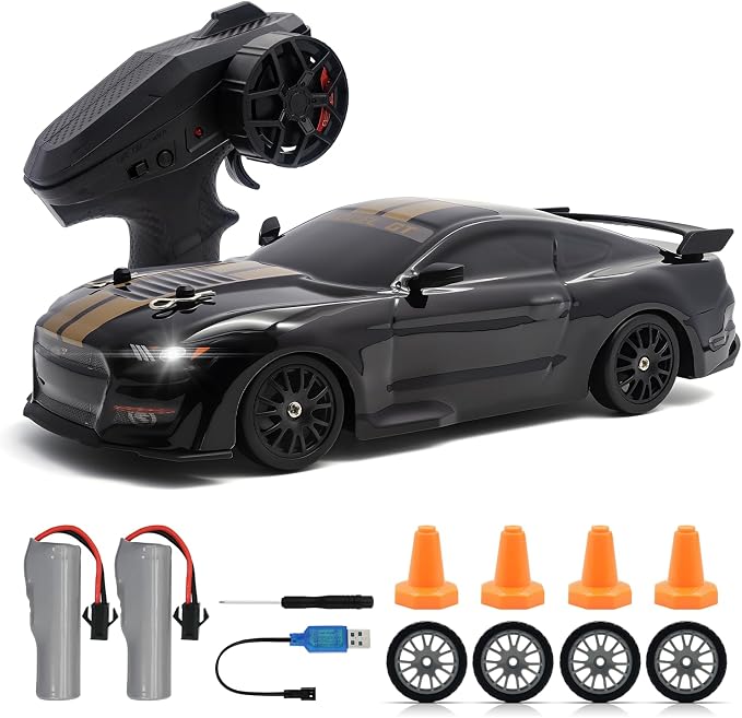 RC Drift Car, 1:24 Scale Remote Control Cars Vehicle for Kids, 2.4GHz 20KM/H 4WD High Speed RC Cars with LED Light Two Batteries & Drifting Tires Racing Sport Toy Car for Adults Boys Girls 8602BK