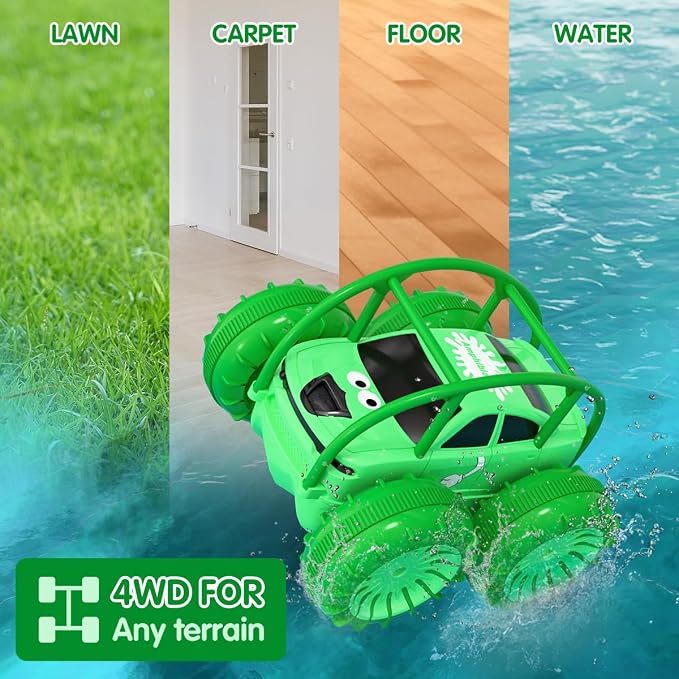 Remote Control Car, Fast Direct Charging RC Cars Amphibious Rechargeable Stunt Car 360° Rotating LED 2.4Ghz 4WD All Terrain Water-Resistant Toy Christmas Birthday Gift for Kids Boys
