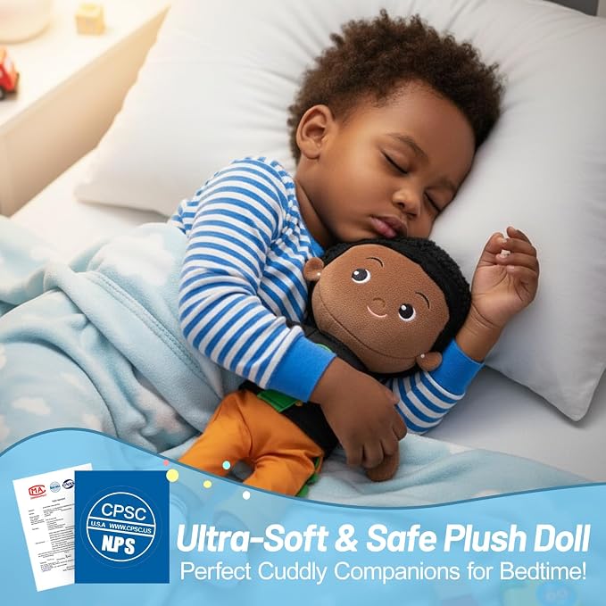 OUOZZZ 12.6" Black Boy Baby Doll - Toys for 1 Year Old Gifts African American Doll Birthday Gifts for 1 Year Old Boy Plush Toys Gift for Toddler Kids Dinosaur