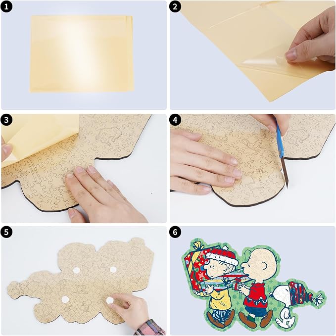 Peanuts Christmas Puzzles for Adults – Snoopy, 300 Pieces Unique Shaped Charlie Brown Wooden Jigsaw Puzzles, 5MM Thick, Officially Licensed Merchandise – Merry Unwrapping, 16.5" x 10.5"