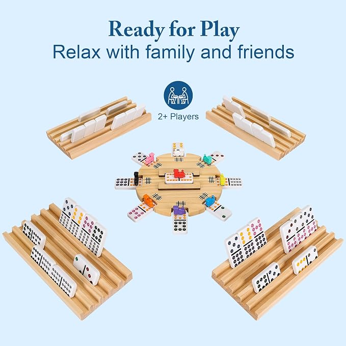 GOTHINK Double 12 Mexican Train Dominoes Set in Wooden Carry Case, Colored Dots Domino Set for Adults Kids and Family, Included 91 Tiles, 9 Trains, Wooden Hub, 8 Holders, 2 Scorepad, Modern Box