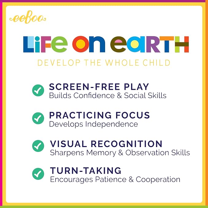 eeBoo: Memory and Matching Game - Life on Earth- 24 Pairs, Develops Recognition, Concentration, Memory & Vocabulary Skills, Age 3+