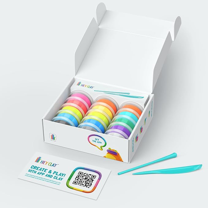Hey Clay 15 Cans Set - Colourful Modelling Kids Air-Dry Clay 15 Cans with Sculpting Tools and Fun Interactive Instructions for Children Age 3+ (Exotic Pets)