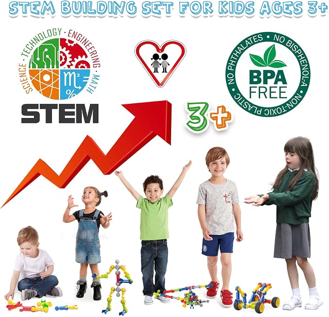 170 Pcs Building Toys for Kids Ages 4-8 with Toy Box Storage, Idea Guide, Building Blocks STEM Toys for 3 4 5 6 7 8 9 Year Old Creative Kids Activity, Christmas Birthday Gifts for Boys Girls