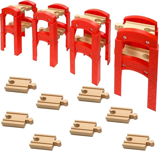 Wooden Train Bridges, Bridge Support, Wooden Train Track Accessories, Train Tracks Compatible with All Major Brands, Wood Toys for Girls & Boys