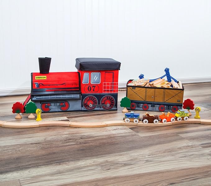 Orbrium Train Shaped Collapsible Toys Storage Bin Organizer for Trains and Tracks, Thomas Wooden Train, Thomas the Tank Engine and Trackmaster Christmas Gift for Toddlers Kids 3 4 5 6 7 8