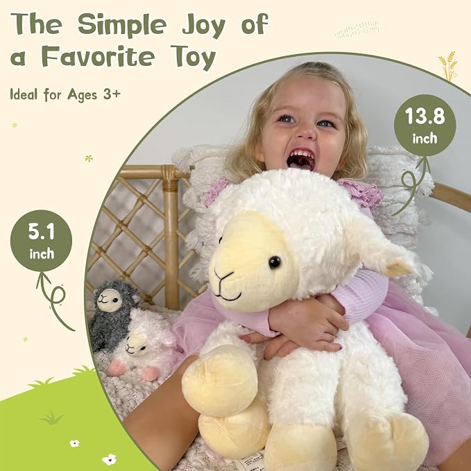 Muiteiur 5Pcs Lamb Stuffed Animals, Soft 13.8" Sheep Stuffed Animals Set for Kids, Cute Sheep Plush with 4 Baby Lamb Toys, Gift for Birthday