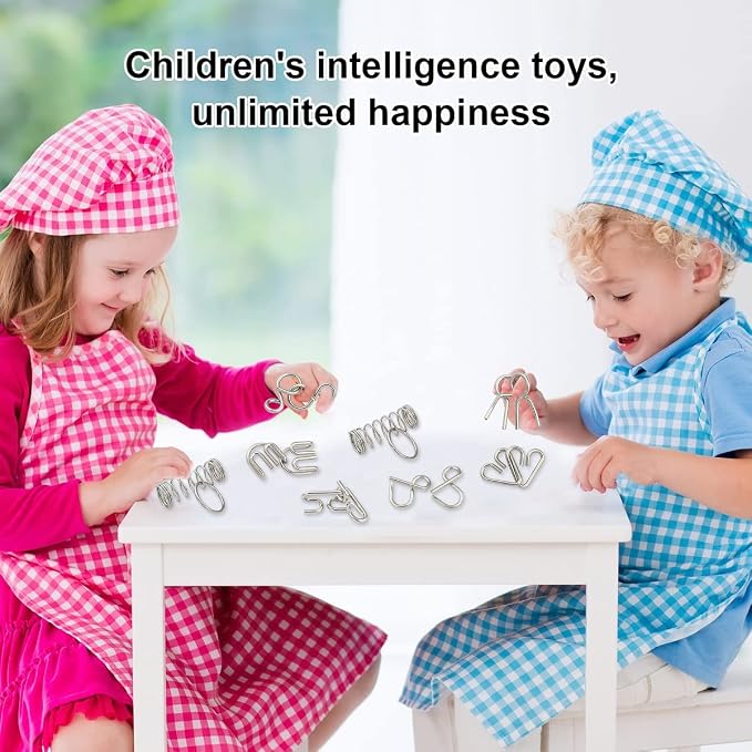 IQ Toys-AB A+B Test Mind Game Brain Teaser Wire Magic Trick Toy IQ Puzzle Set (Pack of 16), Metallic