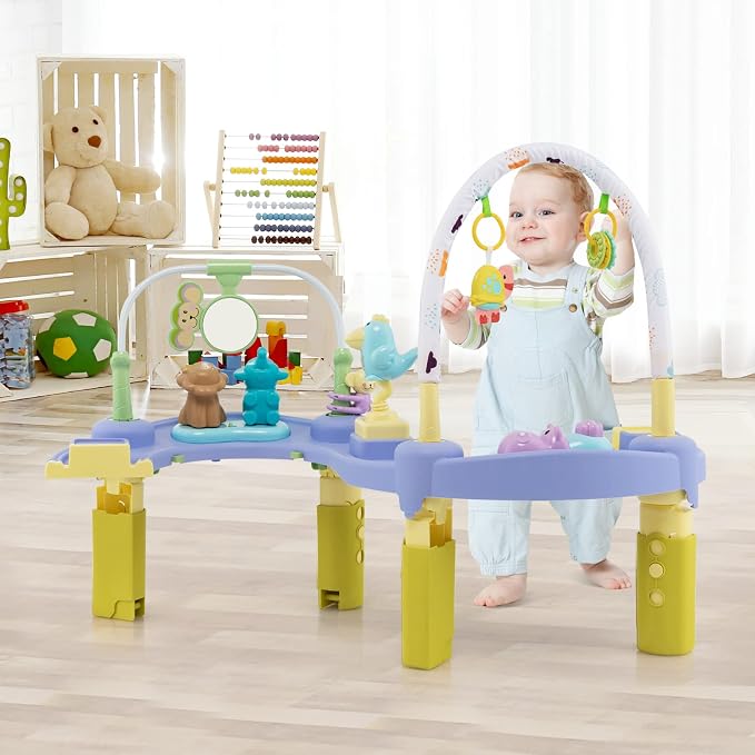BABY JOY Baby Bouncer Activity Center, 3 in 1 Activity Center & Table | Infant Play Mat, Bouncing Activity Saucer w/Music, 3 Adjustable Height, 360° Seat for Babies 0-24 Months (Pink)