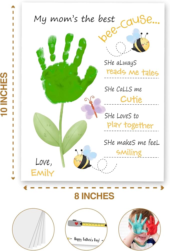 Mothers Day DIY Handprint Kit Gifts from Kids, Pack 4 Flower Handprint Craft Keepsake for Mom or Grandma, Toddler & Preschool Art Activity, Cute Handmade Memory Gifts for Mother’s Day