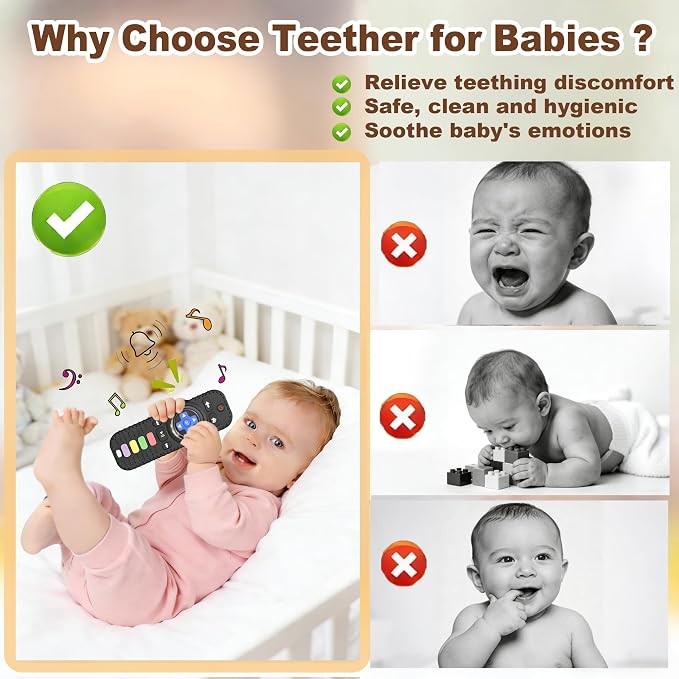 2Pack Teething Toys for Baby 3-6 Months, Teethers for Babies 6-12 Months, Remote Rattle Ring Teether for Baby, Sensory Toys for Babies, Baby Chew Toy