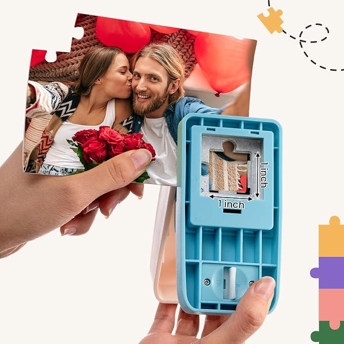 Talltalk DIY Photo Puzzle Punch Maker Set Valentines Custom Jigsaw Puzzle Piece Cutter Machine with Adhesive Foams and Storage Bags for Personalized Customized Pictures Craft Making Tool(4 x 6 Inch)