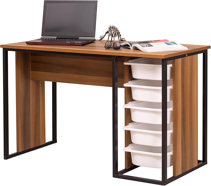 Desk with Drawers, Puzzle Table, Hobby & Activity Desk, Space-Saving Do-it-Yourself Desk, Small Modern Office Desk, Simple Pc Table with Storage (Walnut)