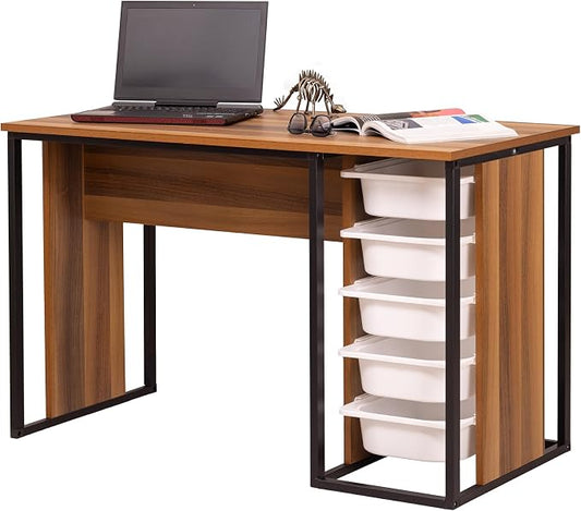 Desk with Drawers, Puzzle Table, Hobby & Activity Desk, Space-Saving Do-it-Yourself Desk, Small Modern Office Desk, Simple Pc Table with Storage (Walnut)