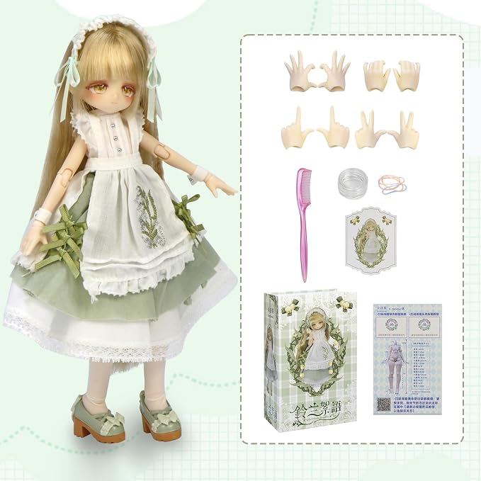 BJD Dolls 1/8 BJD Doll 9" Ball Jointed Doll Dress Up Dolls Collectible Figures Collection Gift for Party Birthday Ages 15 and Up PVC & ABS Costume Included, Lily of the Vally Whispers