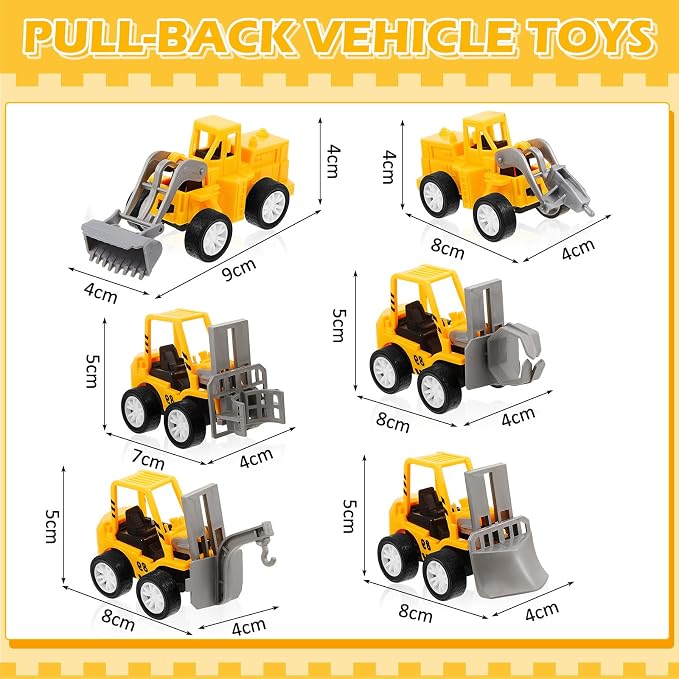 6 Pcs Construction Party Favors for Boys, Mini Construction Vehicles Children's Day Gift, Mini Pull Back Cars Excavator Toys Small Trucks Bulk for Kids Girls Birthday Cake Toppers (Digger Set)
