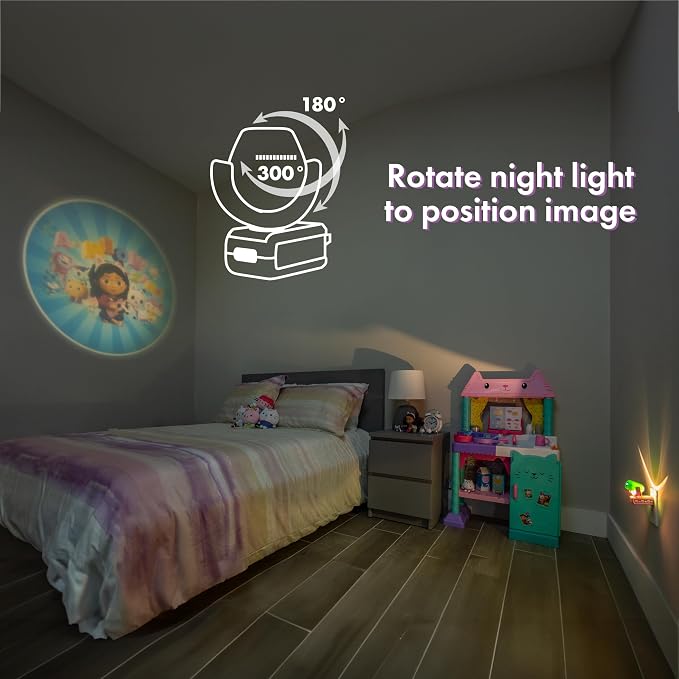 Projectables Gabby's Dollhouse LED Kids Night Light, Projector, Plug-in, Dusk-to-Dawn Sensor, for Bedroom, Bathroom, Playroom, Toyroom, 80079