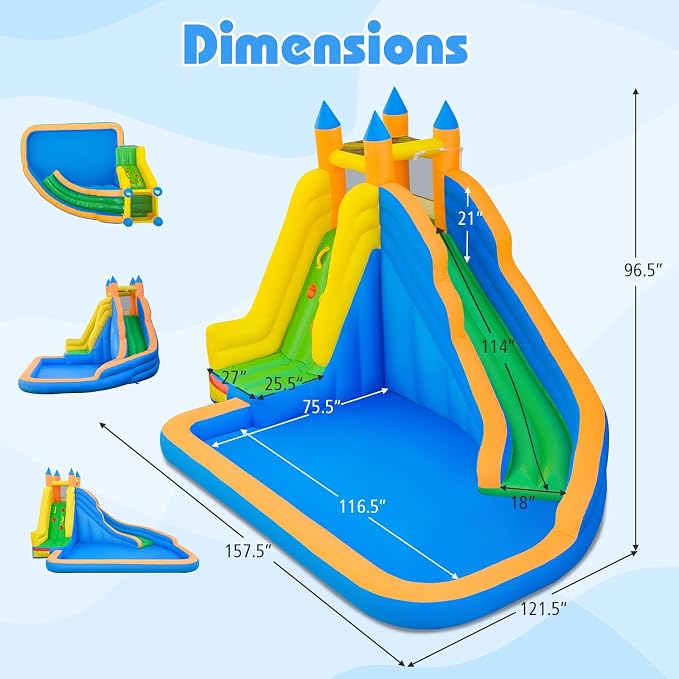 Costzon Inflatable Water Slide, Giant Bouncy Water Park Jump Castle Waterslide for Kids Backyard Outdoor Fun with Climbing Wall, Splash Pool, Blow up Water Slides Inflatables for Kids Party Gifts