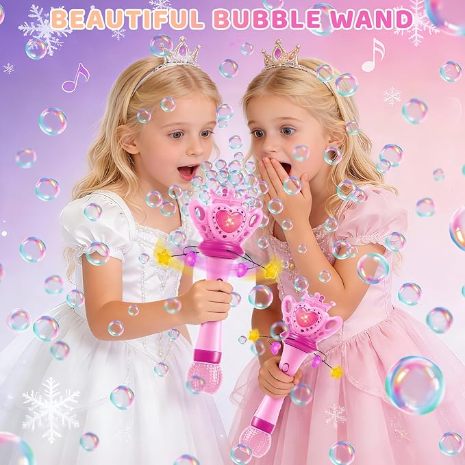 Sitodier Bubble Wands for Girls - Bubble Machine for Toddlers with Rotatable LED Light & Music, Outdoor Easter Birthday Party Bubble Toys, Gift for 3 4 5 6 7 8 Year Old Kids Girls