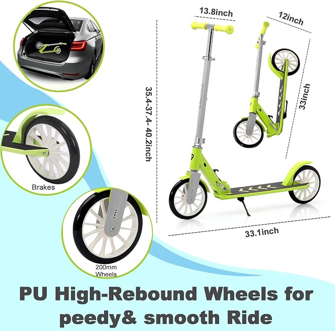 Kick Scooter for Ages 6+,Kid, Teens & Adults, Foldable, Lightweight 8IN Big Wheel Scooters -Max Load 260 LBS, Height Adjustable, Bearing ABEC9