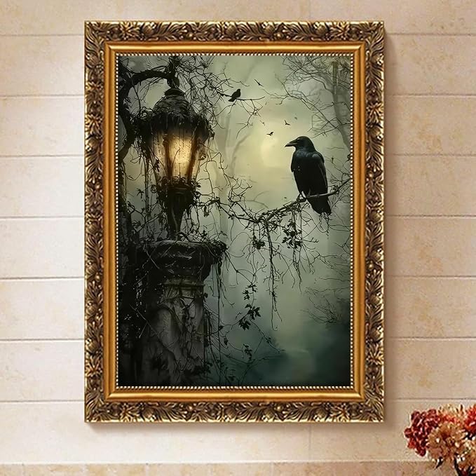Paint by Numbers for Adults and Kids Beginner, Gothic Dark Horror Forest Crow Painting by Number Kits On Canvas, Number Artist Paint by Number Kit Oil Painting Acrylic Paints, Home Wall Decor Gift